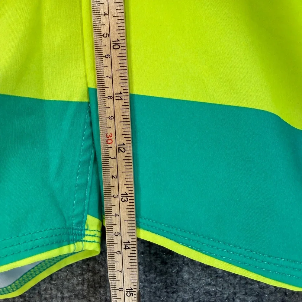 Quiksilver Board Shorts Men 38 Green Yellow Stripe Cargo Pocket Surf Swim Trunks